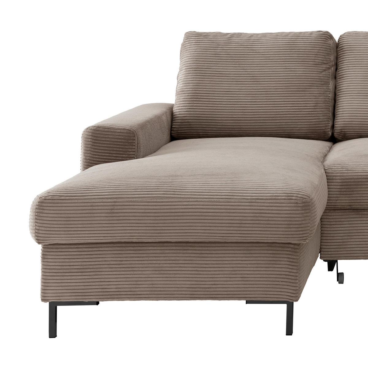ECKSCHLAFSOFA  mit Rücken echt Cord Graubraun  - Graubraun/Schwarz, KONVENTIONELL, Textil/Metall (143/237cm) - Livetastic