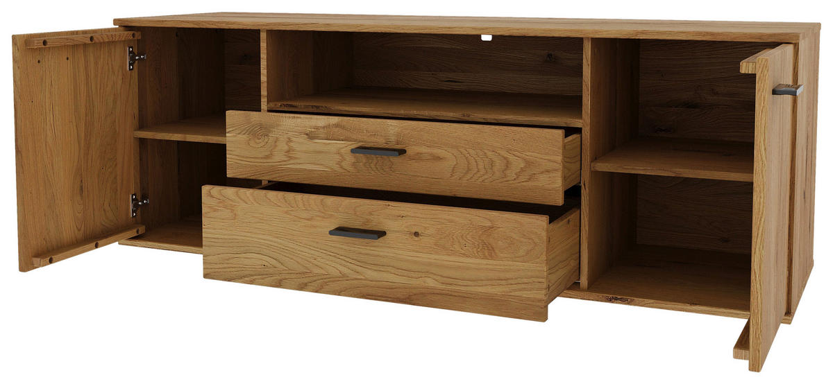 LOWBOARD  165/58/50 cm 2 Schublade(n) Beimöbel erhältlich, stehend  - Schwarz/Eiche Artisan, Natur, Holz/Holzwerkstoff (165/58/50cm) - Linea Natura