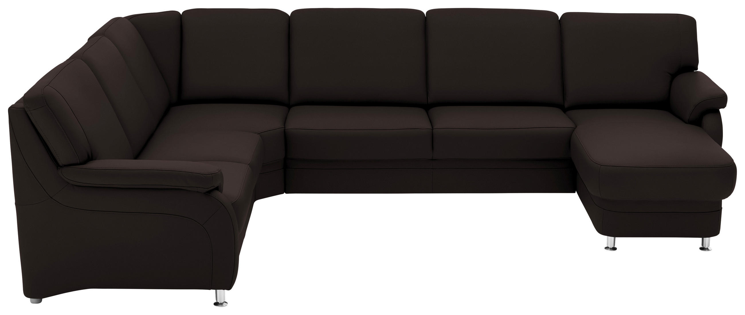 WOHNLANDSCHAFT Echtleder Schwarzbraun  - Schwarzbraun/Alufarben, Konventionell, Leder/Metall (239/329/165cm) - Beldomo Premium