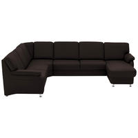 WOHNLANDSCHAFT Echtleder Schwarzbraun  - Schwarzbraun/Alufarben, Konventionell, Leder/Metall (239/329/165cm) - Beldomo Premium
