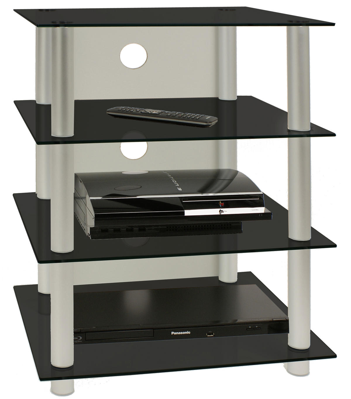 PHONOTISCH Metall, Glas Schwarz, Silberfarben  - Silberfarben/Schwarz, KONVENTIONELL, Glas/Metall (54/70/45cm) - MID.YOU