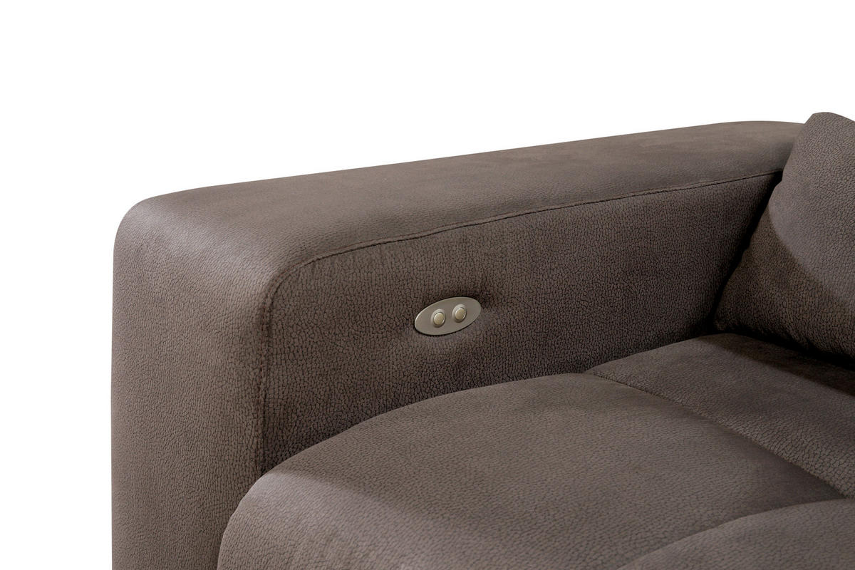 ECKSOFA in Mikrofaser Graubraun  - Graubraun/Silberfarben, Konventionell, Textil/Metall (307/186cm) - Livetastic