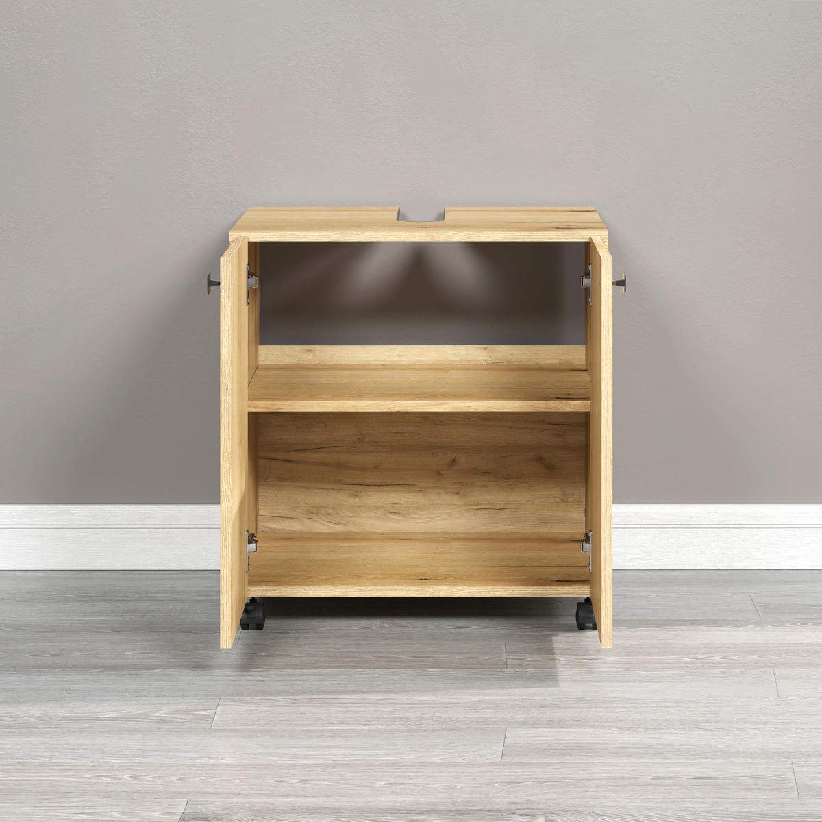WASCHBECKENUNTERSCHRANK 60/64/42 cm  - Eichefarben/Schwarz, Trend, Holzwerkstoff/Kunststoff (60/64/42cm) - MID.YOU