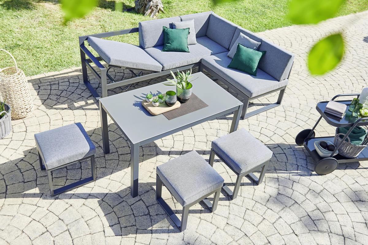 DINING-LOUNGESET 213/169 cm Aluminium, Stahl  - Dunkelgrau/Anthrazit, MODERN, Glas/Textil (213/169cm) - Ambia Garden