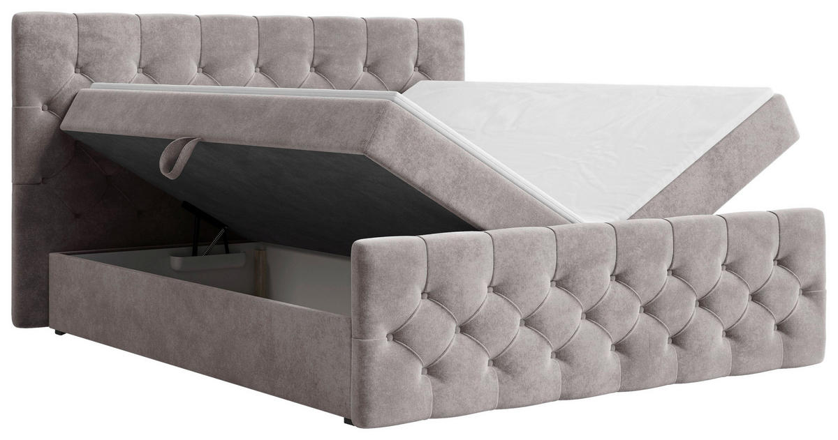 BOXBETT 140/200 cm,  in Taupe, Bettkasten, Topper, H2 + H3 = mittel + fest  - Taupe/Schwarz, MODERN, Holz/Kunststoff (140/200cm) - MID.YOU
