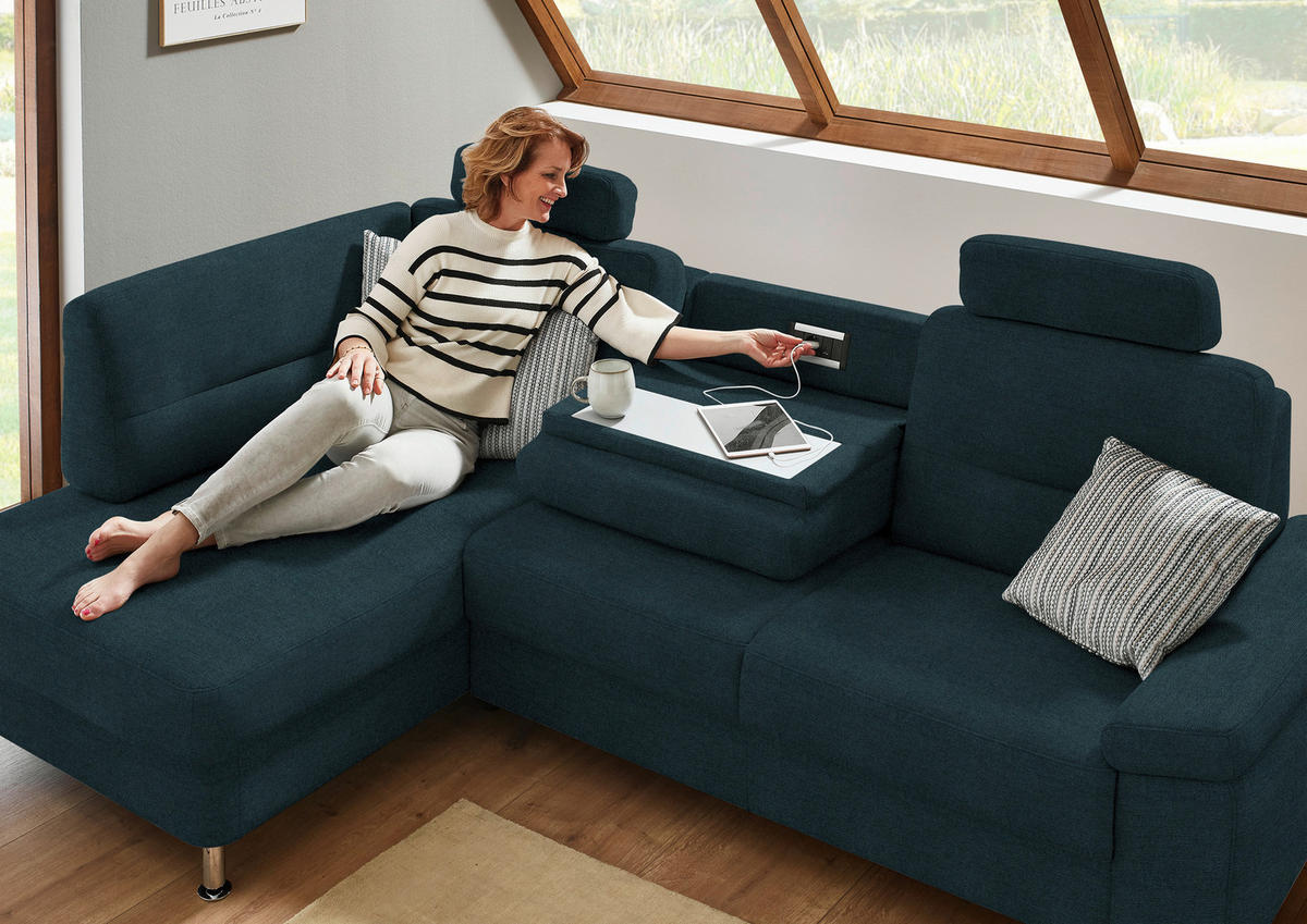 ECKSOFA Flachgewebe Opal  - Opal/Alufarben, Konventionell, Textil/Metall (160/244cm) - Beldomo Comfort