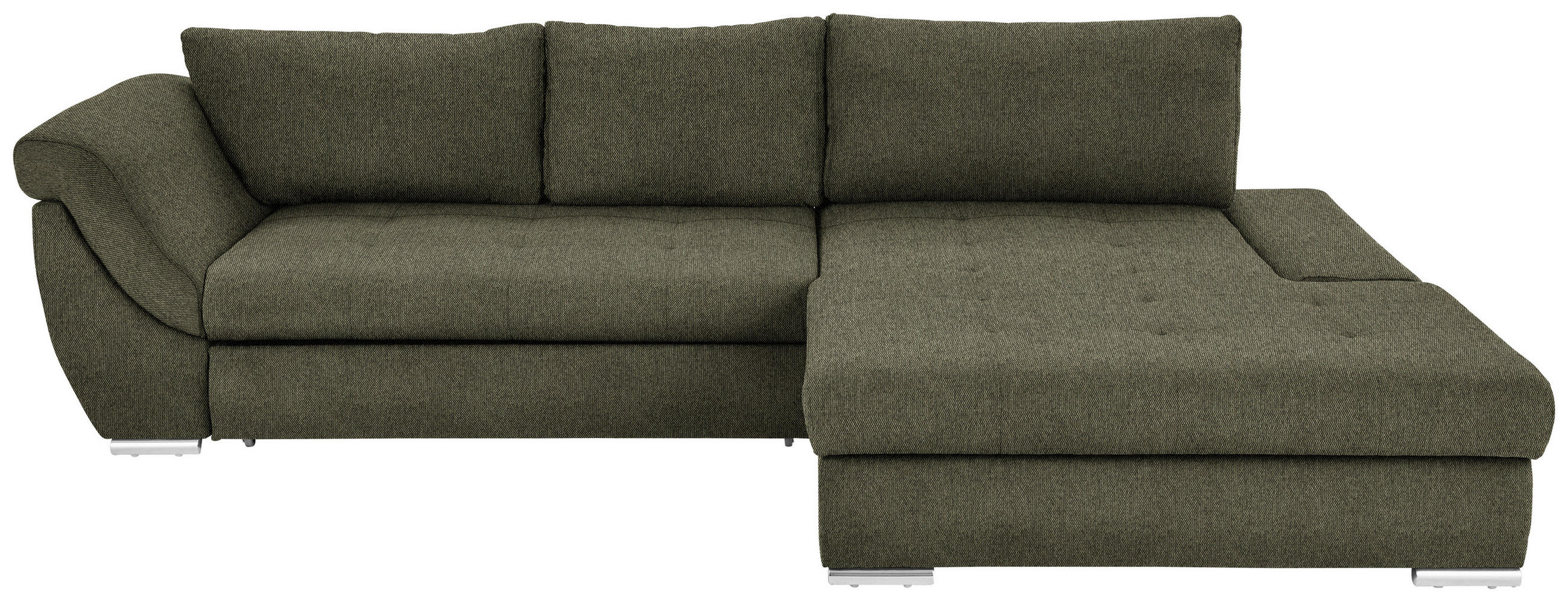 ECKSOFA Olivgrün Flachgewebe Rückenkissen, Bettkasten, Schlaffunktion, Rücken echt, Liegefläche im Originalstoff  - Silberfarben/Olivgrün, Design, Textil/Metall (306/174cm) - Carryhome