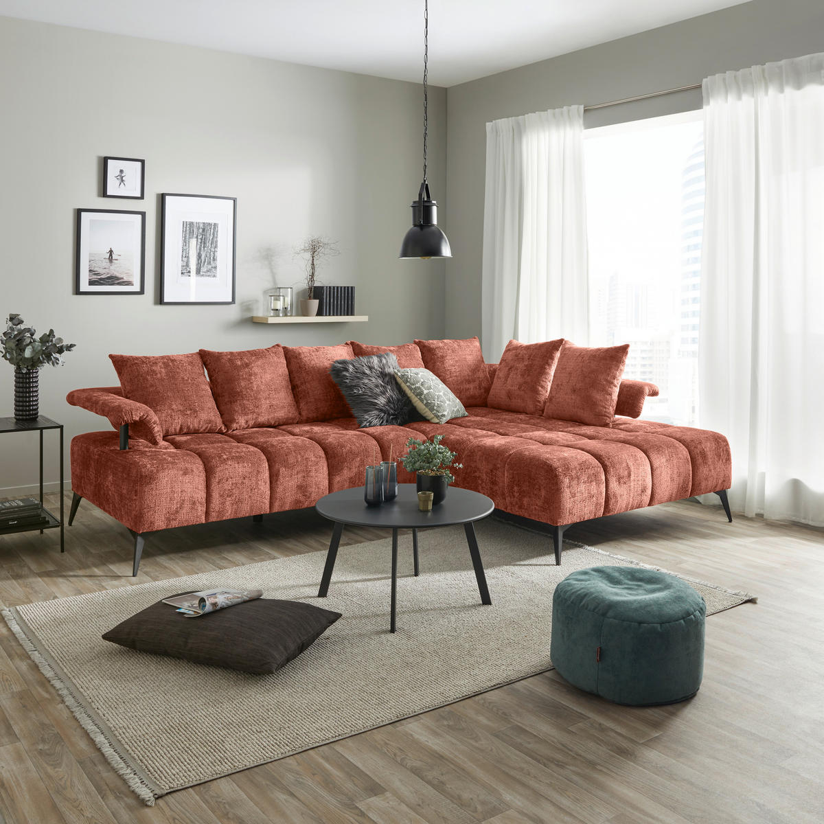 ECKSOFA in Flachgewebe Rostfarben  - Rostfarben/Schwarz, Modern, Kunststoff/Textil (297/200cm) - Livetastic
