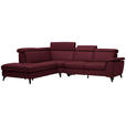 ECKSOFA in Echtleder Weinrot  - Weinrot/Schwarz, Design, Leder/Metall (239/289cm) - Cantus