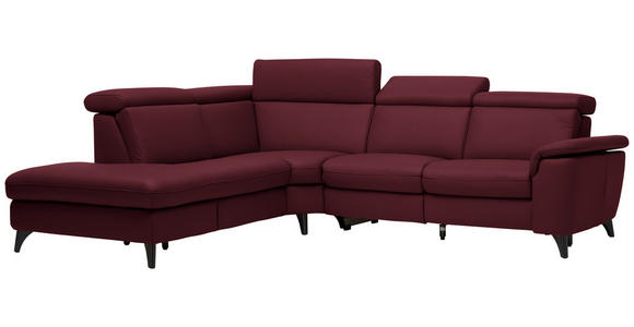 ECKSOFA in Echtleder Weinrot  - Weinrot/Schwarz, Design, Leder/Metall (239/289cm) - Cantus