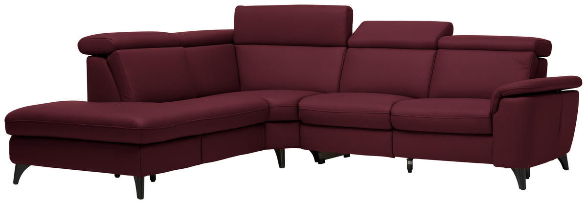 ECKSOFA in Echtleder Weinrot  - Weinrot/Schwarz, Design, Leder/Metall (239/285cm) - Cantus
