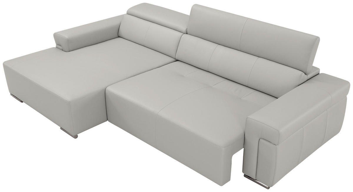 Ecksofa inkl. Funktion DUA Beige Echtleder  - Chromfarben/Beige, Design, Leder/Metall (170/293cm) - Novel
