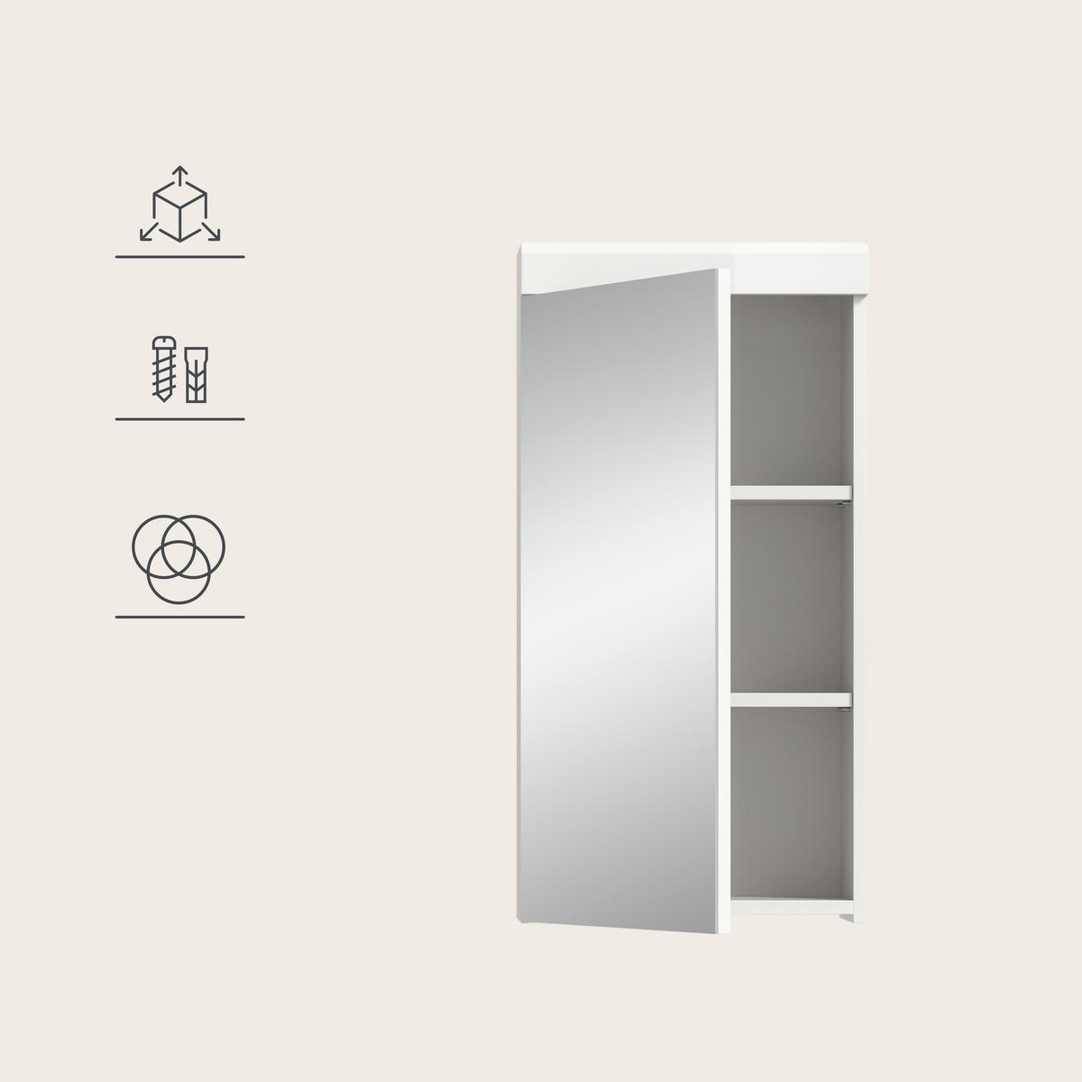 SPIEGELSCHRANK 40/79/18 cm  - Weiß, Trend, Glas/Holzwerkstoff (40/79/18cm) - MID.YOU