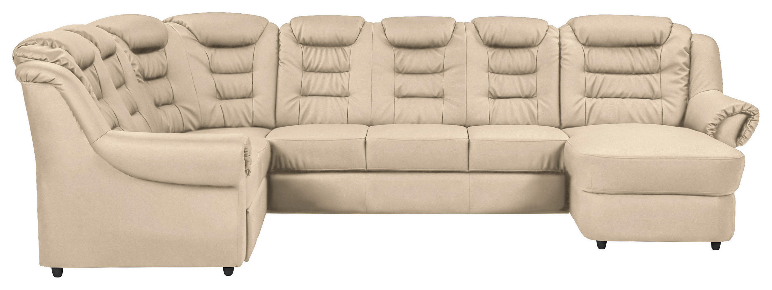 WOHNLANDSCHAFT Beige Lederlook - Beige/Schwarz, KONVENTIONELL, Kunststoff/Textil (216/333/165cm) - Livetastic