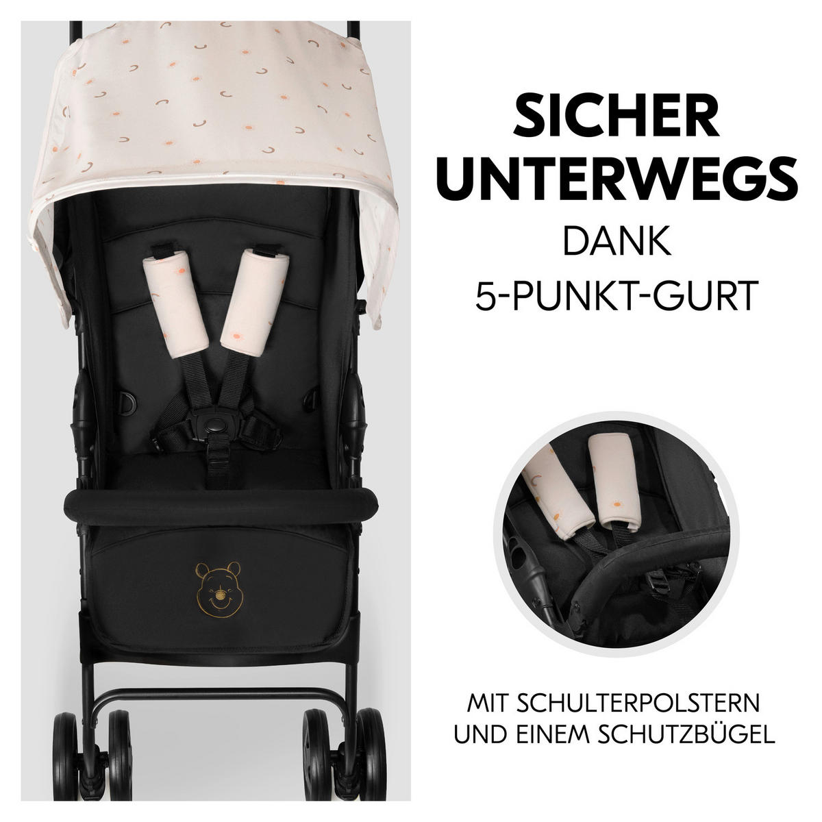 BUGGY WINNIE THE POOH  - Beige/Schwarz, Basics, Textil/Metall (75/45/100cm) - Disney