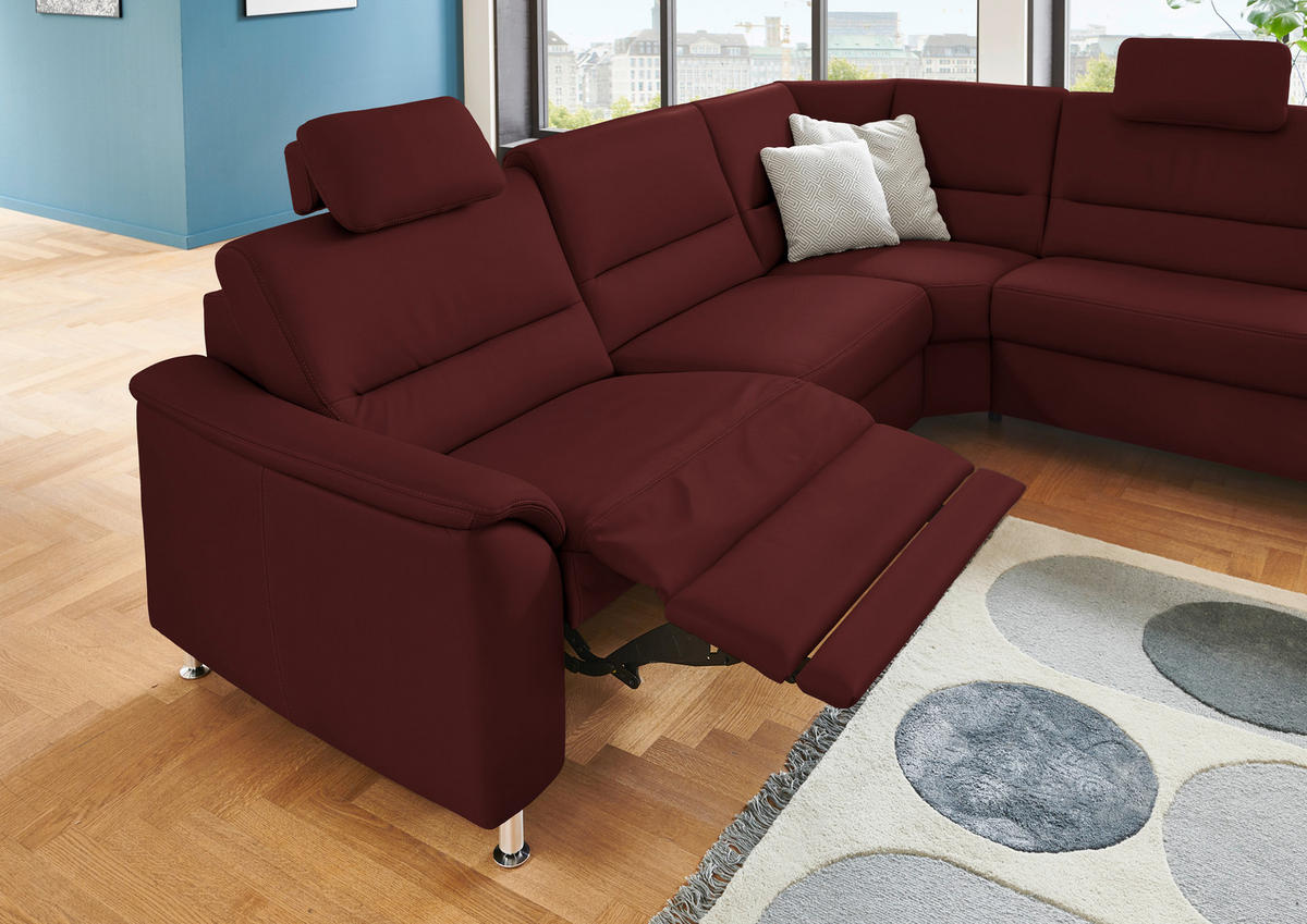 ECKSOFA in Echtleder Brombeere  - Brombeere/Alufarben, Konventionell, Leder/Metall (290/249cm) - Beldomo Premium
