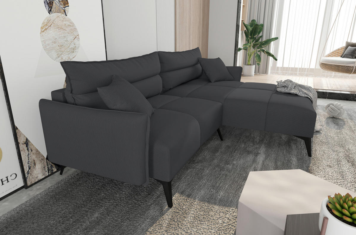 ECKSOFA in Cord Dunkelgrau  253/180 cm  - Dunkelgrau/Schwarz, KONVENTIONELL, Textil/Metall (253/180cm) - Carryhome