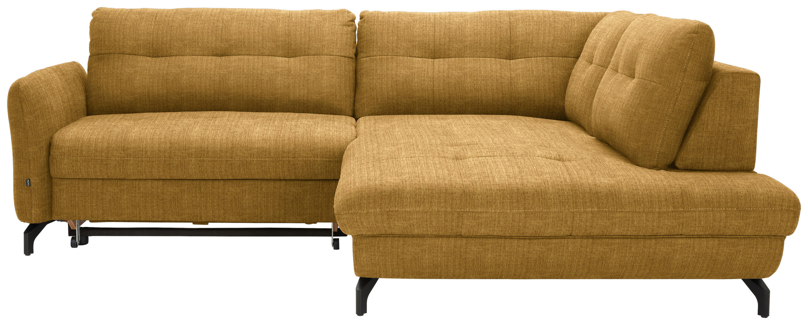 ECKSOFA in Flachgewebe, Leinenoptik Currygelb  - Currygelb/Schwarz, Design, Textil/Metall (247/208cm) - Xora