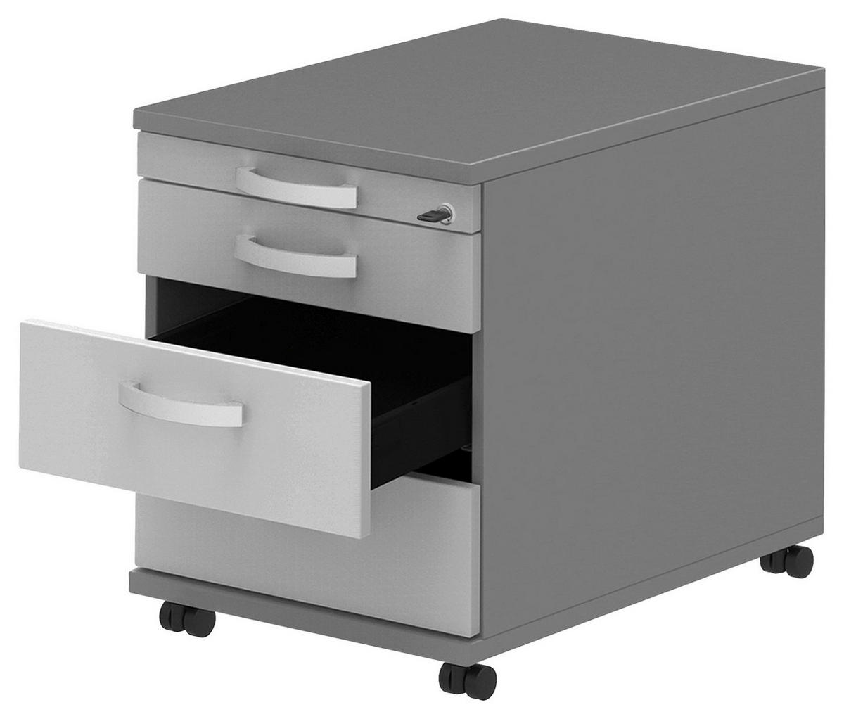 ROLLCONTAINER Anthrazit, Hellgrau  - Anthrazit/Hellgrau, KONVENTIONELL, Holzwerkstoff/Metall (42,7/54,4/60cm) - Moderano