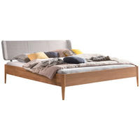BETT 160/200 cm,  in Eichefarben, Hellgrau, gepolstertes Kopfteil,  - Eichefarben/Hellgrau, Design, Holz/Textil (160/200cm) - Hasena