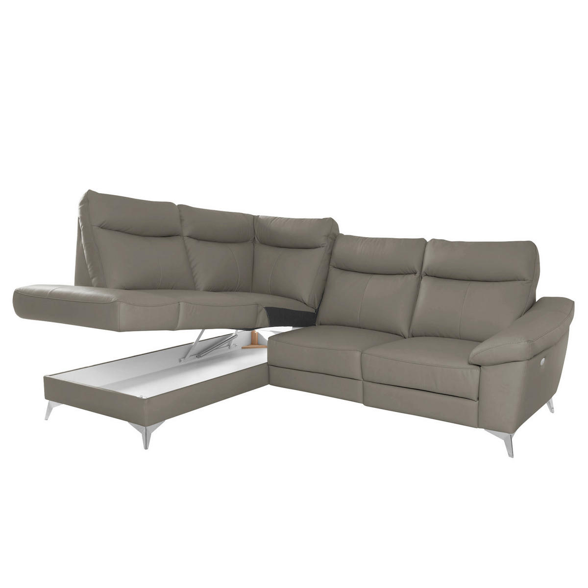 ECKSOFA Schlammfarben Echtleder Lederlook  - Chromfarben/Schlammfarben, Design, Leder/Textil (194cm) - Livetastic