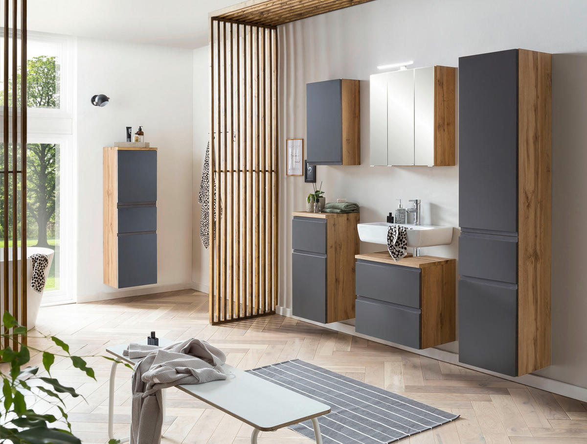 HÖGSKÅP  - ek Wotan/grå, Modern, trämaterial (40/180/35cm) - Held