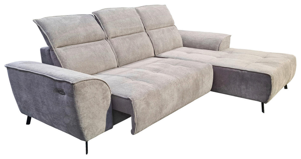 ECKSOFA Taupe Cord  - Taupe/Schwarz, KONVENTIONELL, Textil/Metall (290/196cm) - Carryhome
