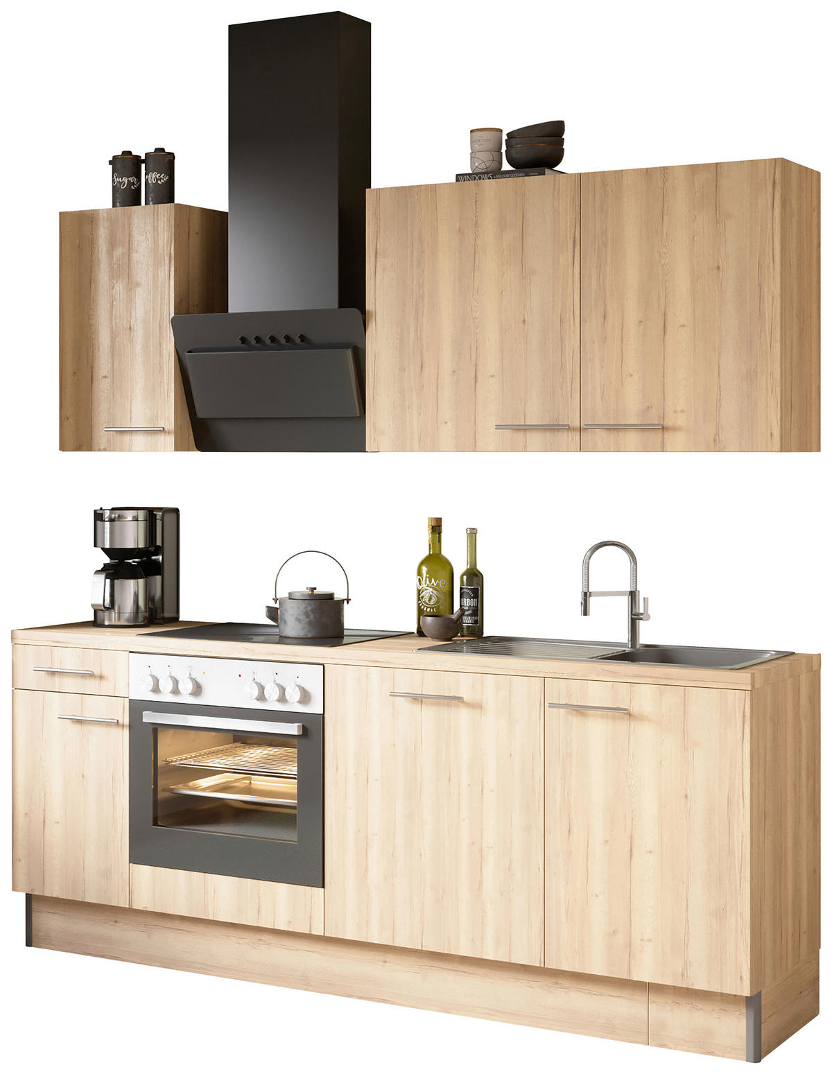 KÜCHENBLOCK 210 cm   in Eichefarben  - Edelstahlfarben/Eichefarben, Basics, Holzwerkstoff/Metall (210cm) - Optifit