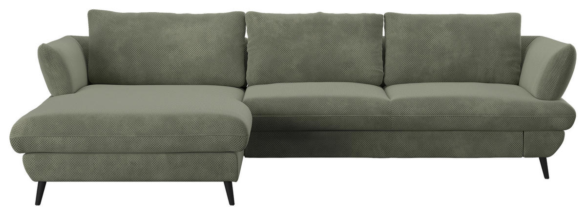 ECKSOFA in Velours Grün  - Schwarz/Grün, Design, Textil/Metall (181/281cm) - Livetastic