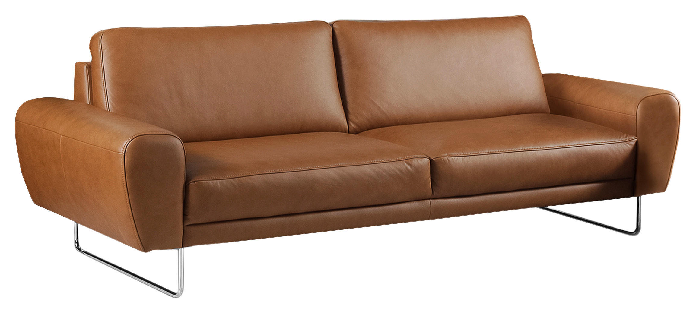 3-SITZER-SOFA in Echtleder Cognac - Chromfarben/Cognac, Design, Leder/Metall (207/85/92cm) - Livetastic