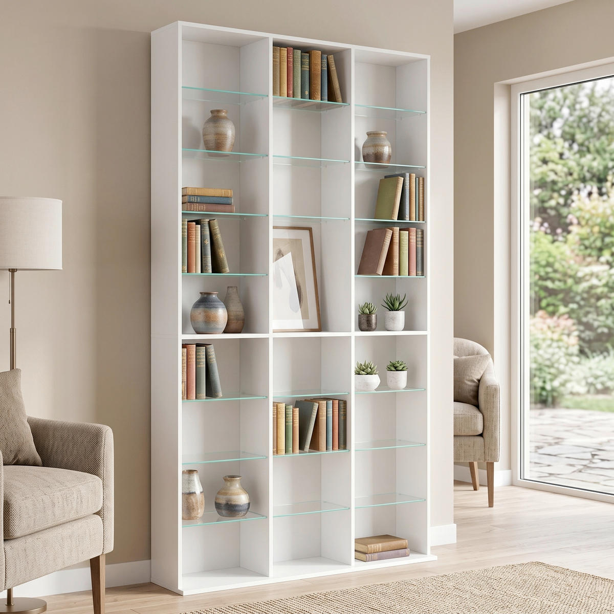 REGAL 102/181/23 cm bela  - bela, Design, steklo/leseni material (102/181/23cm) - MID.YOU