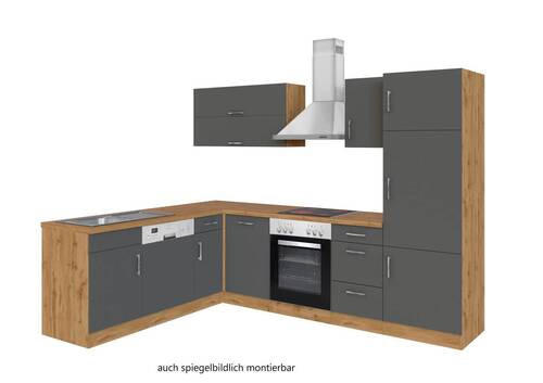 ECKKÜCHE 210/270 cm  in Anthrazit, Eiche Wotan  - Chromfarben/Anthrazit, MODERN, Holzwerkstoff/Metall (210/270cm) - Held