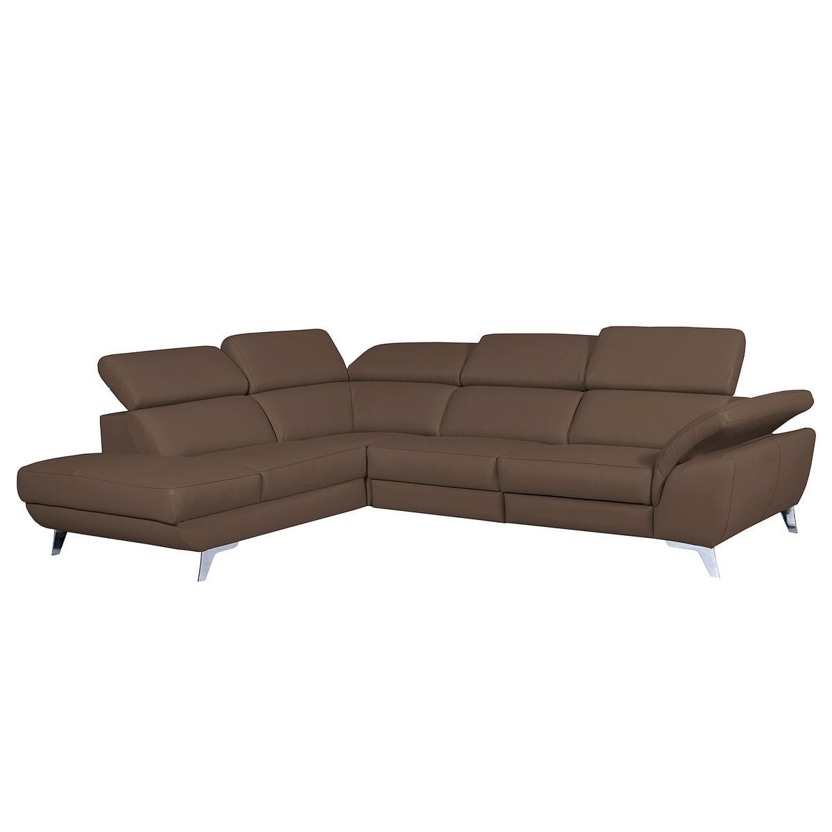 ECKSOFA Echtleder Dunkelbraun  - Dunkelbraun/Silberfarben, Design, Leder/Metall (228/283cm) - Livetastic