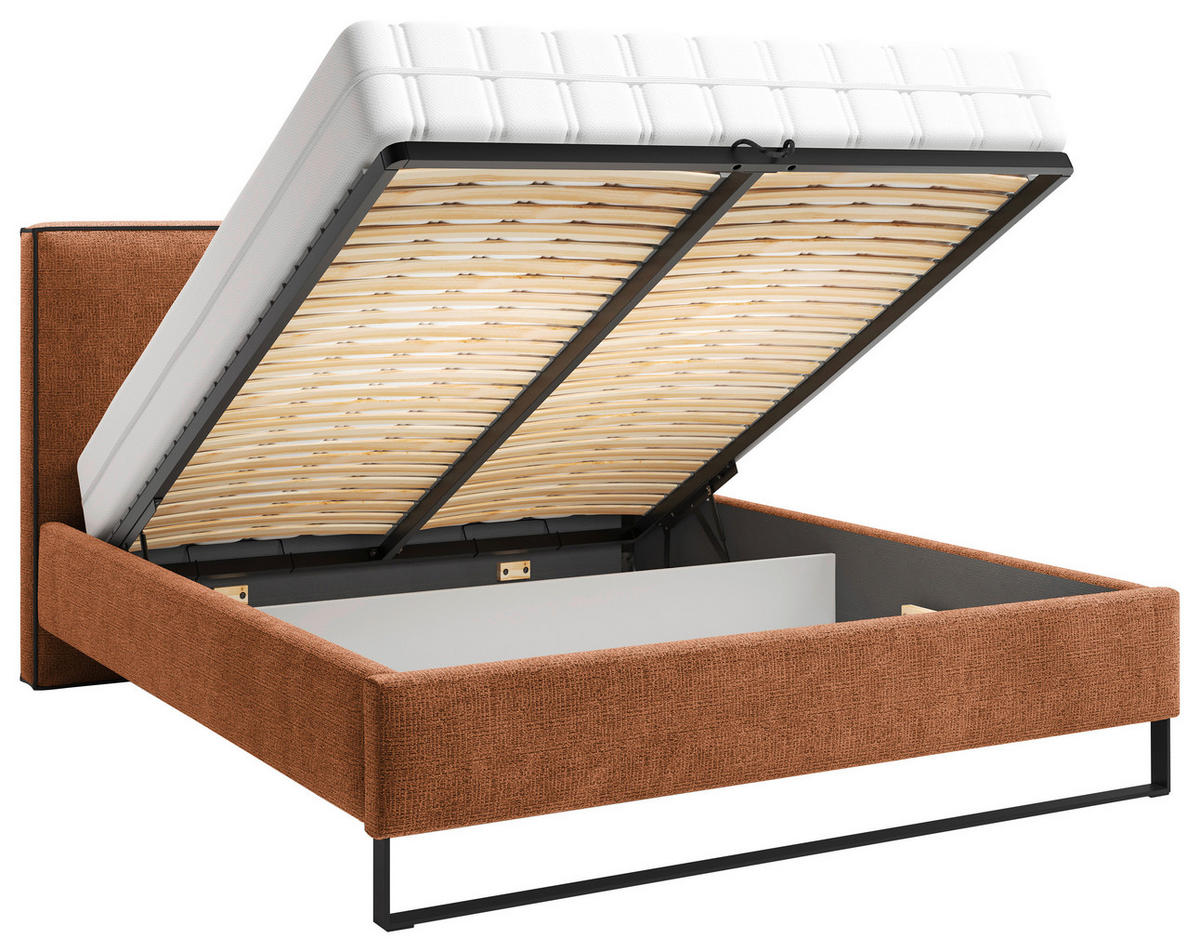 POLSTERBETT 180/200 cm,  in Rostfarben, gepolstertes Kopfteil, Lattenrost, Bettkasten,  - Rostfarben/Schwarz, MODERN, Holz/Holzwerkstoff (180/200cm) - MID.YOU