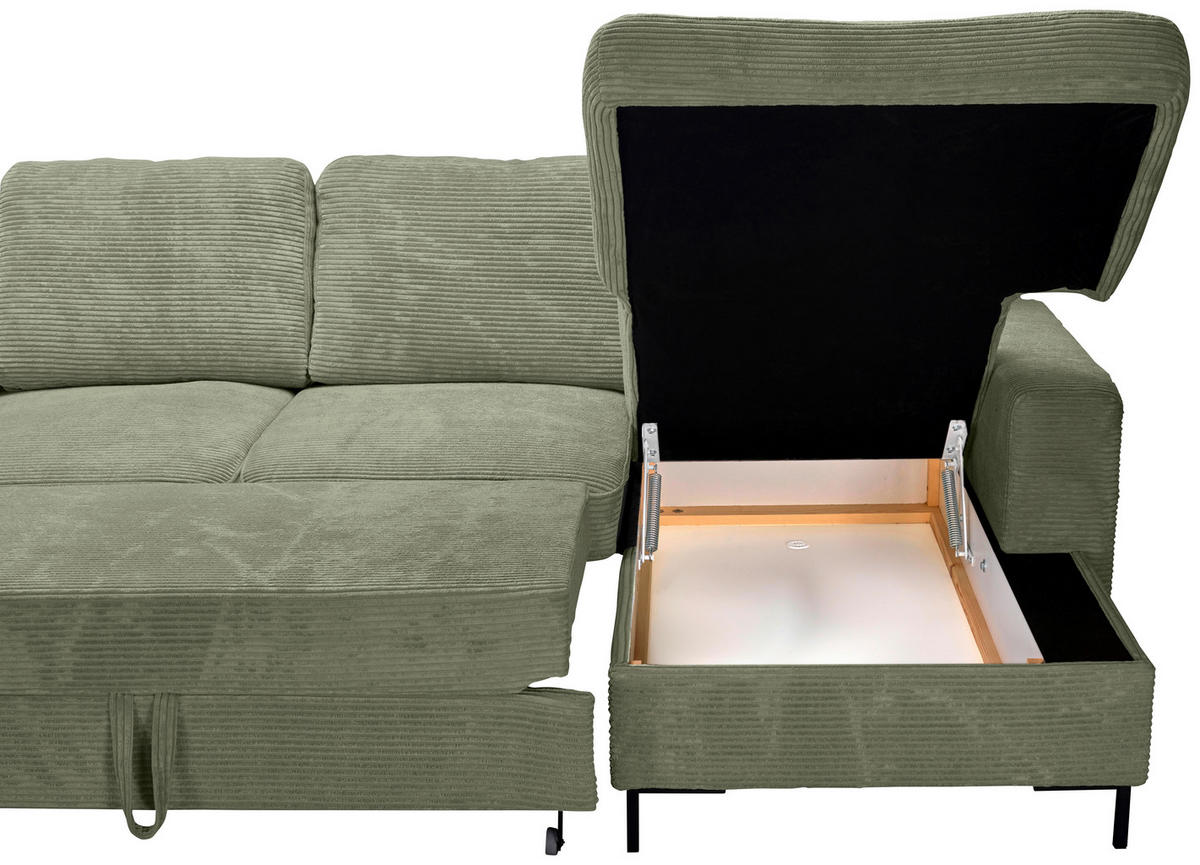 WOHNLANDSCHAFT Olivgrün Cord  - Schwarz/Olivgrün, KONVENTIONELL, Textil/Metall (197/303/148cm) - Carryhome