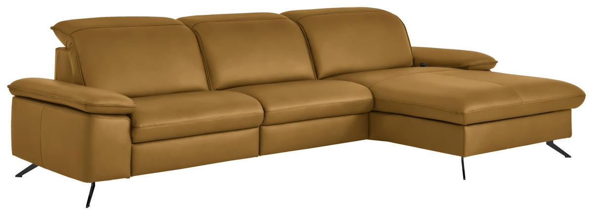ECKSOFA  Echtleder Currygelb  - Currygelb/Schwarz, Design, Leder/Metall (307/169cm) - Beldomo Premium