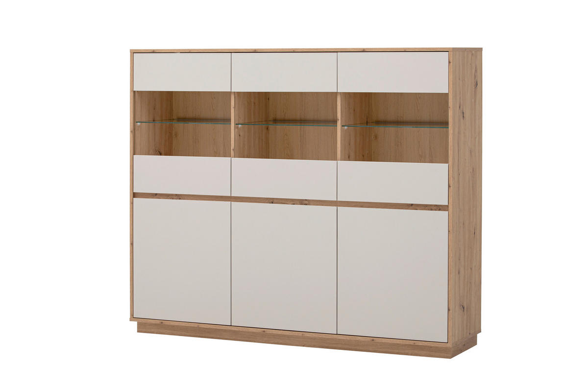 HIGHBOARD , 164/138/40 cm,  - Kaschmir/Eiche Artisan, Design, Glas/Holzwerkstoff (164/138/40cm) - MID.YOU