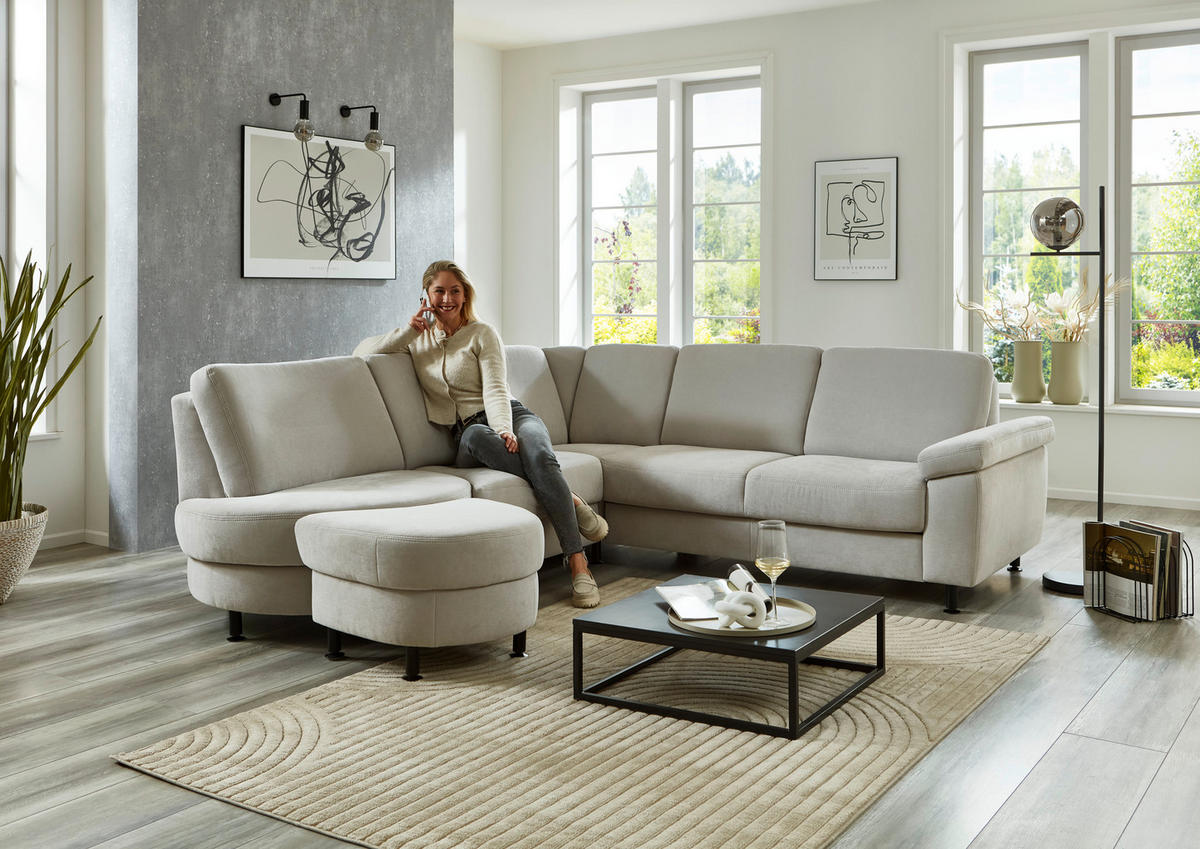 ECKSOFA in Flachgewebe Hellgrau  - Hellgrau/Schwarz, Konventionell, Textil/Metall (252/248cm) - Beldomo Comfort