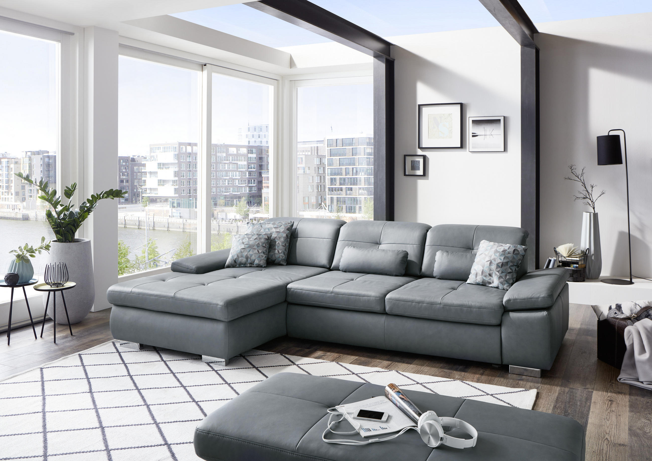 ECKSOFA in Echtleder Braun  195/309 cm  - Alufarben/Braun, Design, Leder/Metall (195/309cm) - Beldomo Premium