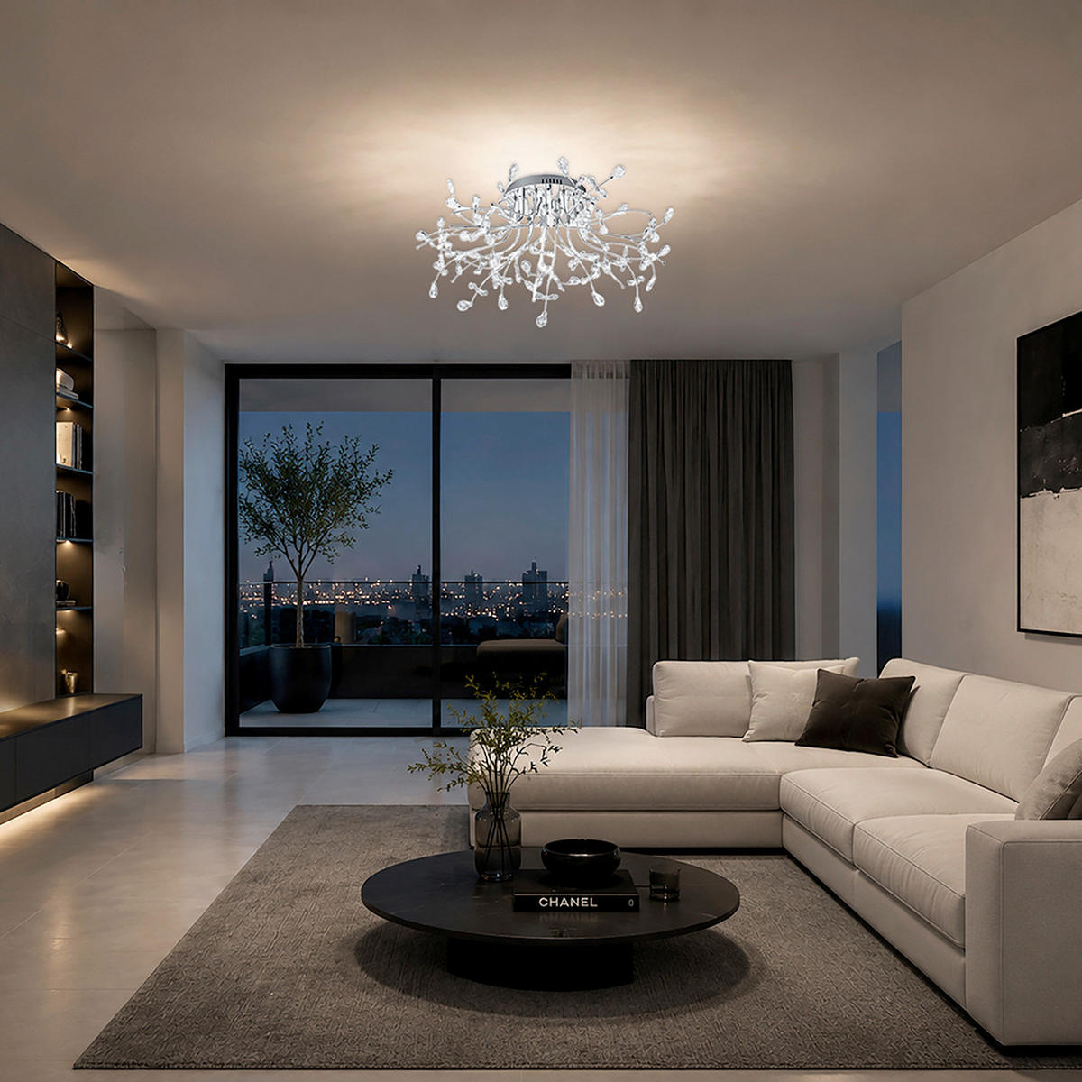 LED-DECKENLEUCHTE Crystal X 77 cm  - Chromfarben, Design, Glas/Metall (77cm) - Hell