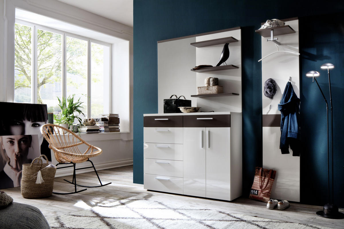 GARDEROBE 4-teilig  in 176/202/35 cm  - Weiss/Braun, Design, Glas/Holzwerkstoff (176/202/35cm) - Moderano