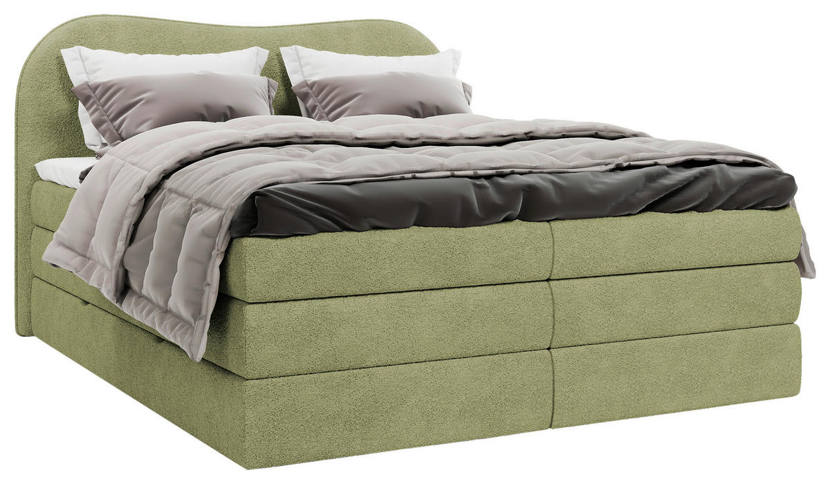 BOXSPRINGBETT 140/200 cm,  in Grün, gepolstertes Kopfteil, Bettkasten, Topper, Matratzen, H3 + H3 = fest  - Schwarz/Grün, Design, Holz/Holzwerkstoff (140/200cm) - Chameo