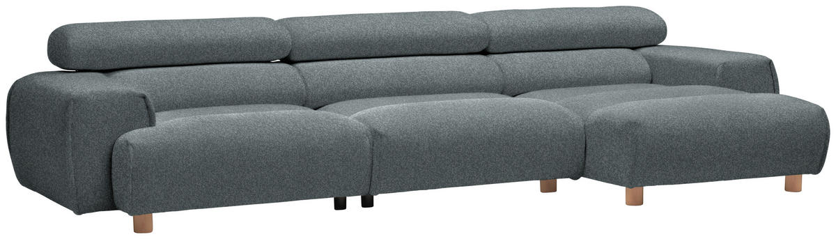 ECKSOFA in Velours Blaugrau  - Buchefarben/Blaugrau, Design, Holz/Textil (329/150cm) - Lomoco