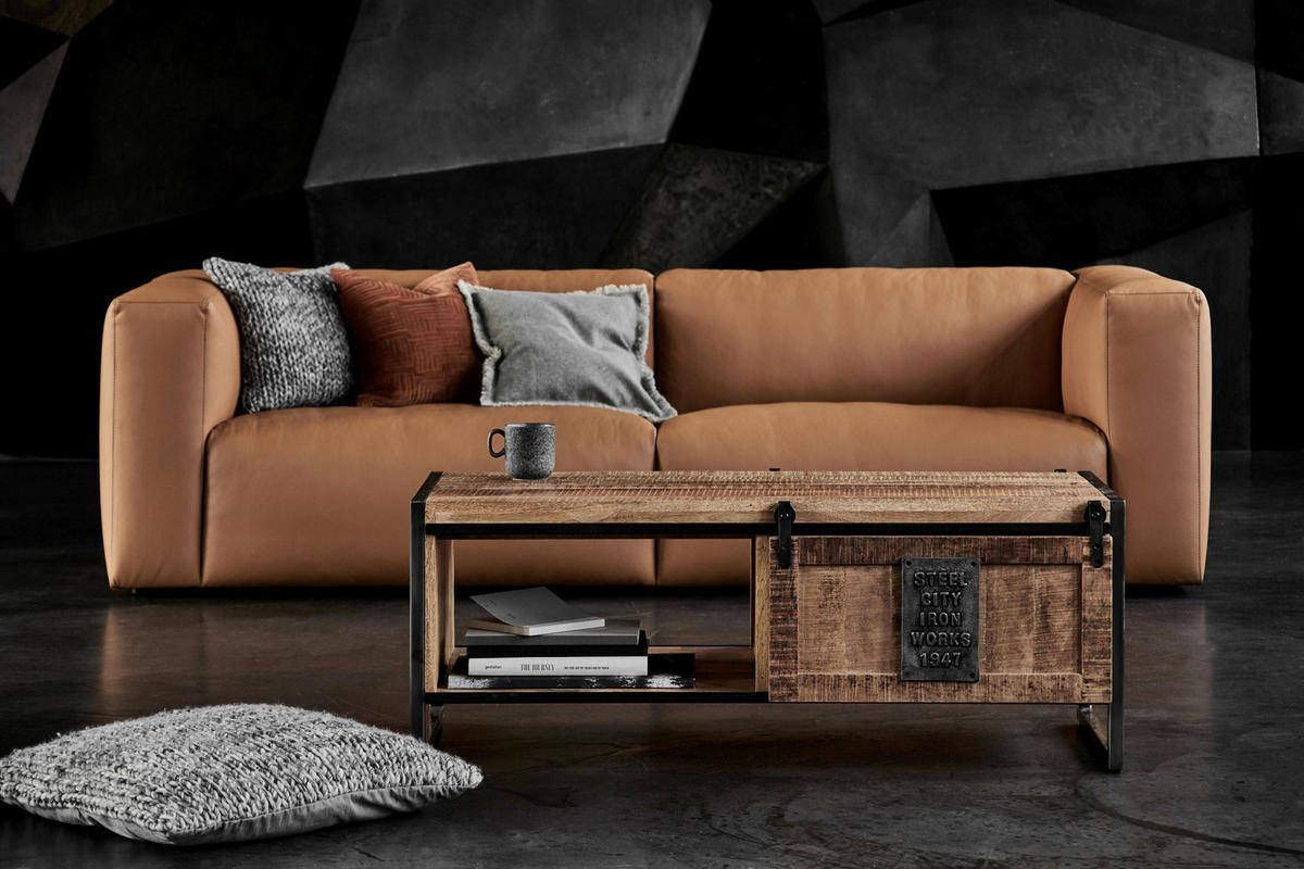 COUCHTISCH Rustic Getaway Mangoholz massiv 120/60/45 cm rechteckig Anthrazit, Naturfarben  - Anthrazit/Naturfarben, Basics, Holz/Metall (120/60/45cm) - Livetastic