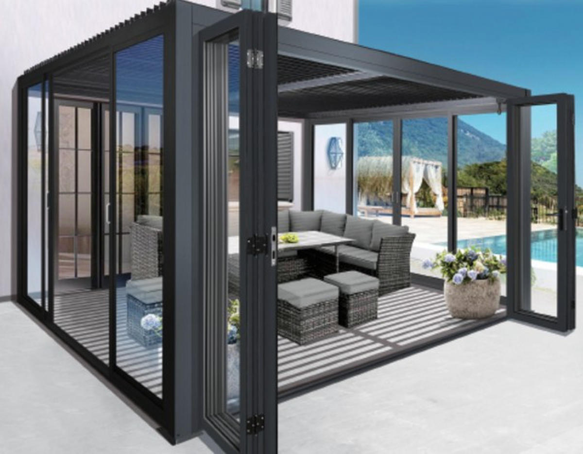 Pergolă - antracit/gri, Modern, sticlă/metal (396/231/299cm) - Amatio