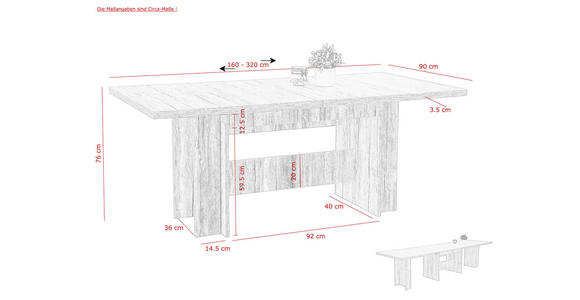 ESSTISCH in Holzwerkstoff 160-320/90/76 cm  - Eichefarben, Basics, Holzwerkstoff (160-320/90/76cm) - Carryhome