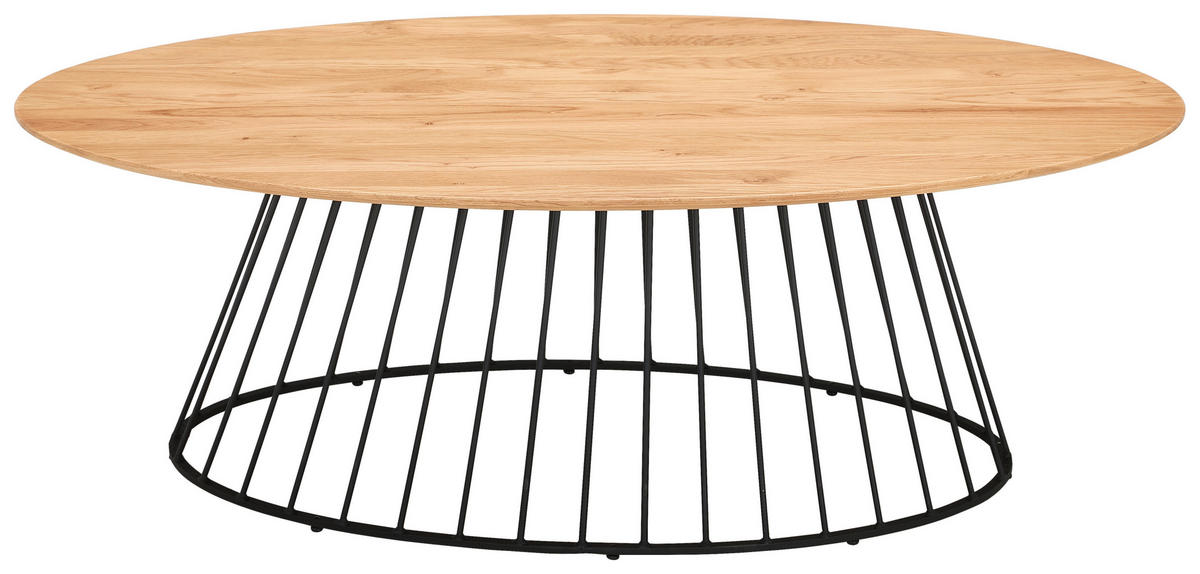 COUCHTISCH Eiche massiv oval Naturfarben, Schwarz  - Schwarz/Naturfarben, Design, Holz/Metall (120/40/65cm) - MID.YOU