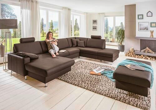 WOHNLANDSCHAFT in Echtleder Dunkelbraun  - Dunkelbraun/Alufarben, Design, Leder/Metall (233/339/165cm) - Beldomo Premium