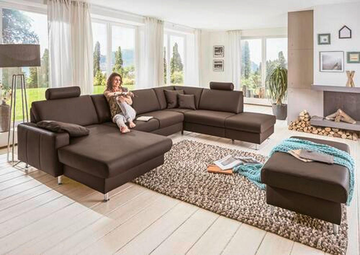 WOHNLANDSCHAFT in Echtleder Dunkelbraun  - Dunkelbraun/Alufarben, Design, Leder/Metall (233/339/165cm) - Beldomo Premium