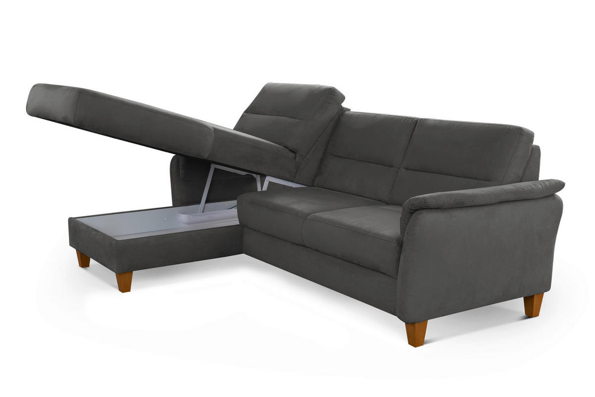 ECKSOFA in Mikrofaser Grau  - Eichefarben/Grau, Konventionell, Holz/Textil (163/244cm) - Sit & More
